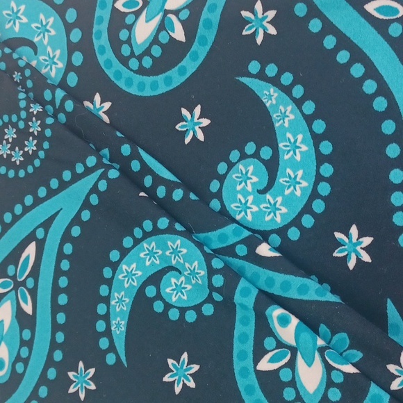 Vibrant Black Turquoise & White Paisley Legging Lounge 8% Spandex Slacks SZ S - Picture 3 of 8